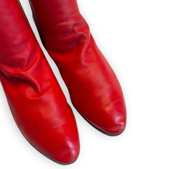 Vintage 1970's Fast Turn Cherry Red Genuine Leather Knee High Slip On Boots - Picture 6 of 9